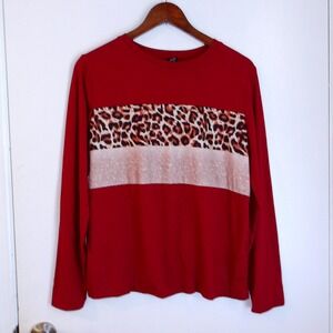 Ranlege Long Sleeve Leopard Print Color Block Top Blouse Pullover /#5335‎